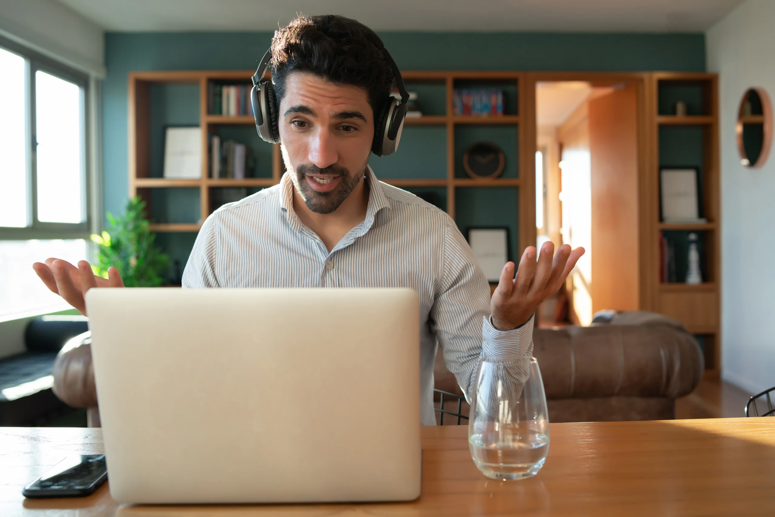 Young man on a video call for professional supervision from home