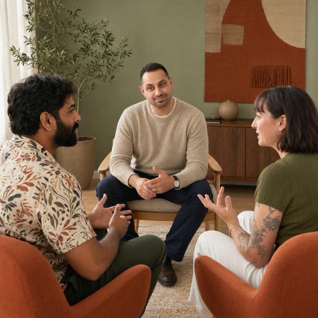 Counsellor Jonathan Righetti in a group therapy session